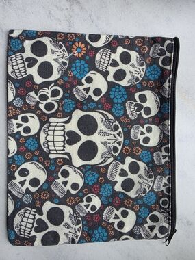 Skull Floral Print Zip Pouch - Black, Cream, Teal, Orange